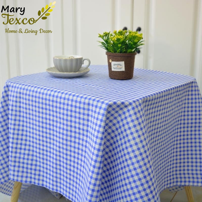 Khăn trải bàn đẹp Mary Texco trang trí bàn ăn đậm chất vintage - họa tiết Caro xanh dương - KB-I03