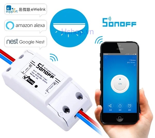 Công tắc Wifi, Công tắc điều khiển bằng Wifi Sonoff Basic R2 hỗ trợ điều khiển qua điện thoại, qua giọng nói - Tiện ích cho mọi gia đình