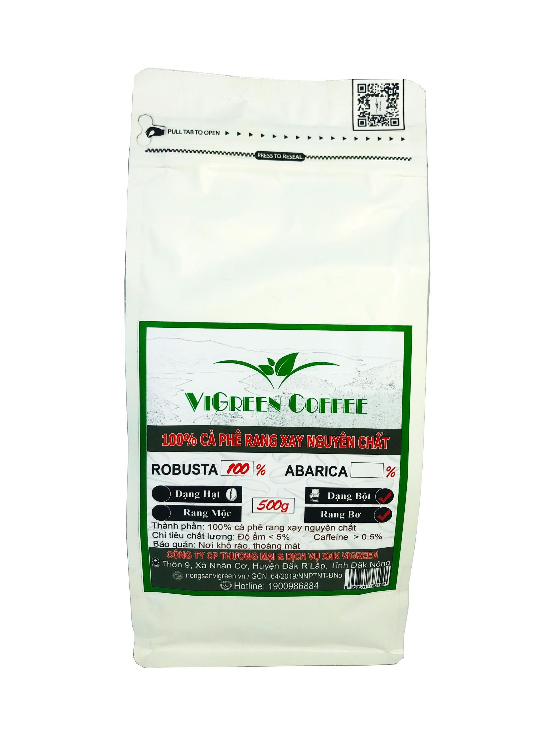 500g Cà Phê Gu Đậm Đà ViGreen 1 - Túi zipper 500g dạng bột pha phin cà phê ViGreen