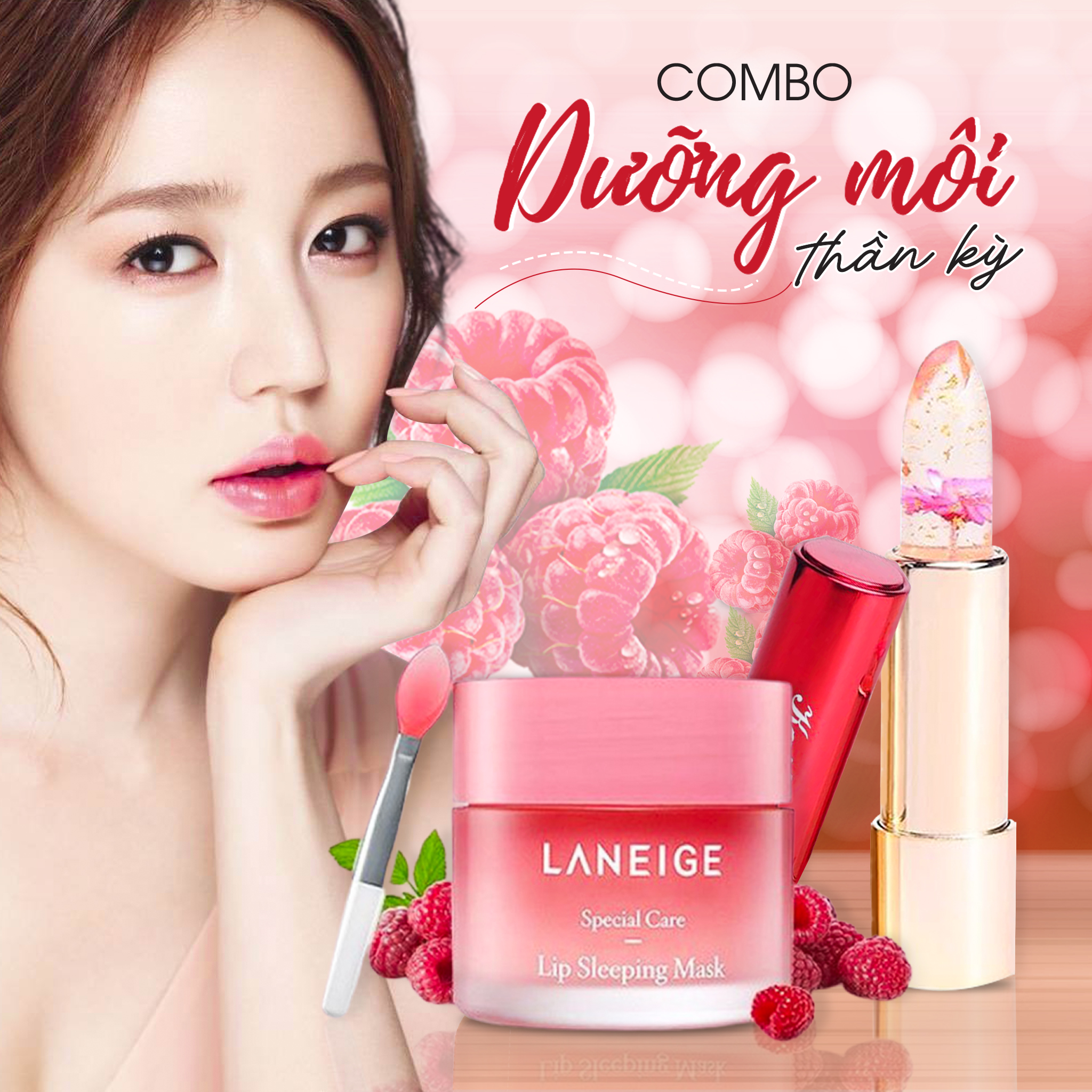 Bộ Đôi Dưỡng Môi Thần Kỳ - Son Thạch Dưỡng Môi Ướp Hoa + Mặt Nạ Ngủ Môi Hàn Quốc Sleeping Mask LANEIGE