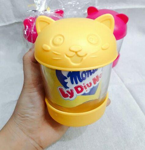 [HCM]LY THỦY TINH CÓ NẮP ĐẾ LÓT HÌNH MÈO