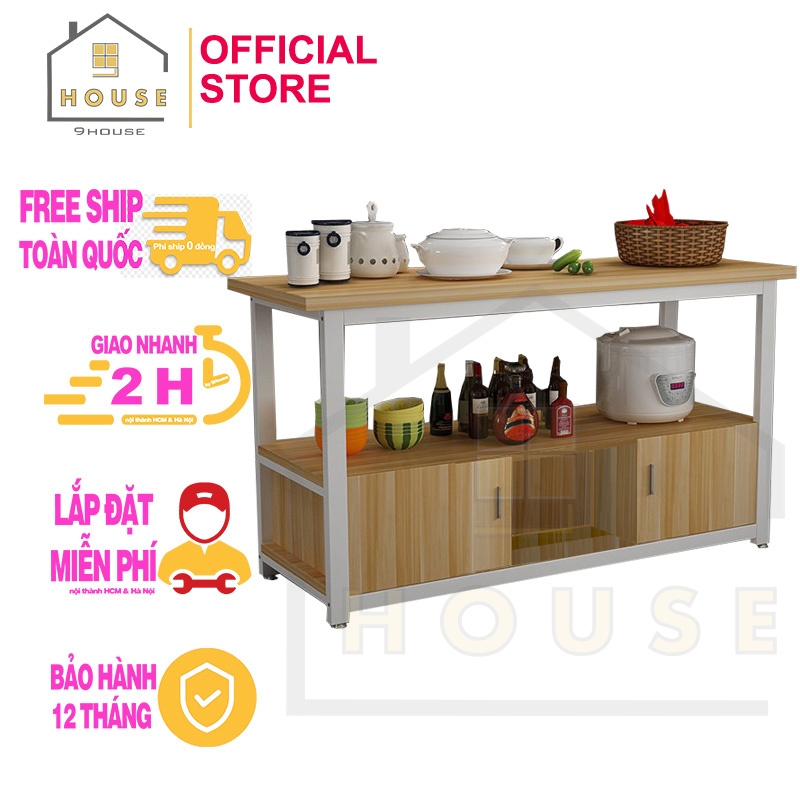 Tủ bếp đa năng 160 9HOUSE loại 2 cánh mở mẫu kệ tủ bếp đa năng để đồ phòng ăn lò vi sóng khung sắt dày tĩnh điện chống rỉ mặt gỗ MDF lõi xanh chống ẩm bề mặt phủ melamine chống thấm nước cao cấp sản xuất tại Việt Nam