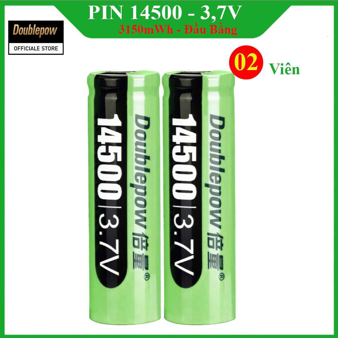 [02 viên] Pin 14500 - 3,7V sạc lại Doublepow - 3150mWh đầu bằng Doublepow, pin dung lượng thực - Pin chính hãng