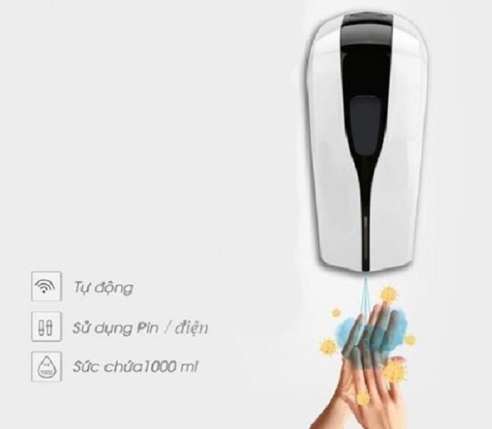 Máy xịt cồn tự động cảm ứng treo tường YK1808 chuẩn Châu Âu dùng cả pin và điện