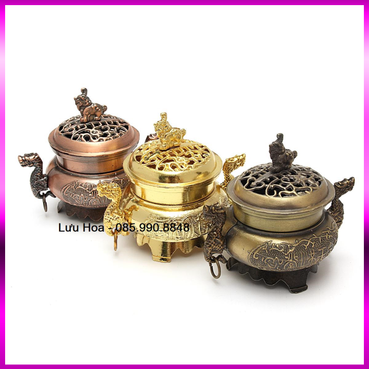 COMBO 2 Lư đốt trầm, lư xông trầm hình đôi rồng đặc sắc + Tặng 3 nụ trầm