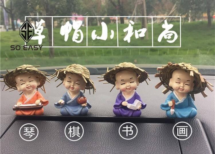 [Quà tặng ý nghĩa] Bộ tượng 4 chú tiểu Cầm Kỳ Thi Họa đội nón rơm