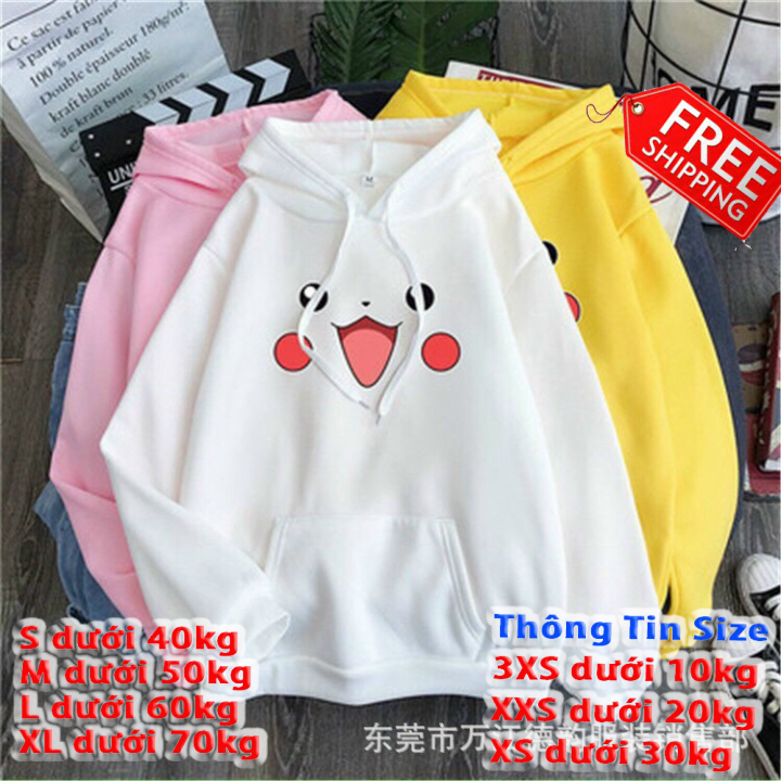 [HCM]Áo thun áo nỉ bông Sweater Unisex Nam Nữ Ulzzang dáng rộng phong cách Hàn Quốc cổ tròn Áo Hoodie Kiểu Dáng Hàn Quốc in hình mặt pikachu  Form Rộng Dễ Thương hót 2021 đi học MTB