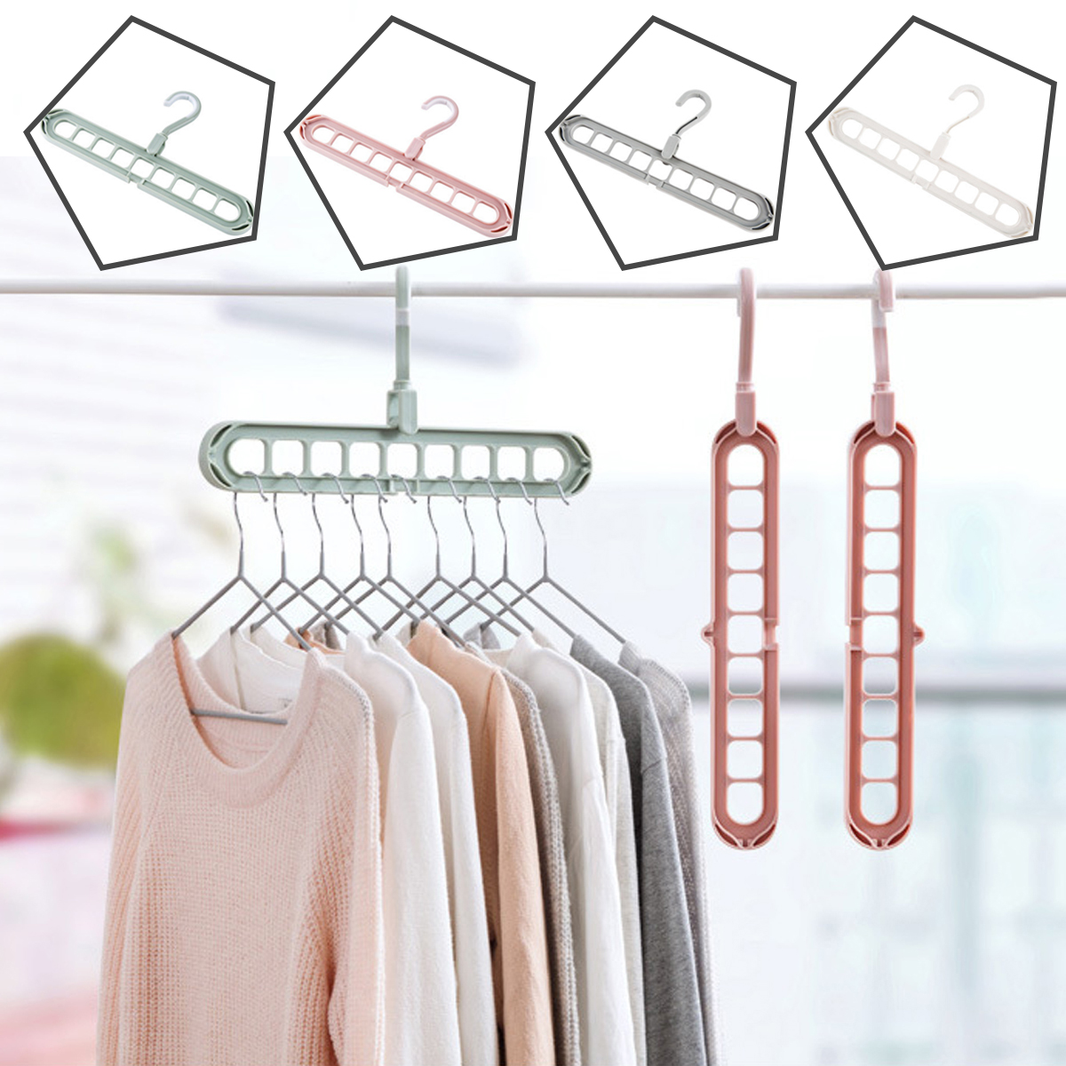 Móc treo đồ 9 lỗ thông minh xoay 360 độ có thể xếp gọn theo chiều dọc giúp tiết kiệm không gian tủ đồ - buysale - BSPK103