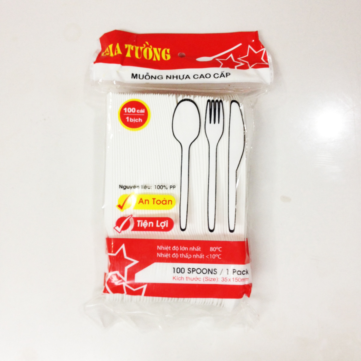 1 gói 100 thìa nhựa gia tường dùng 1 lần
