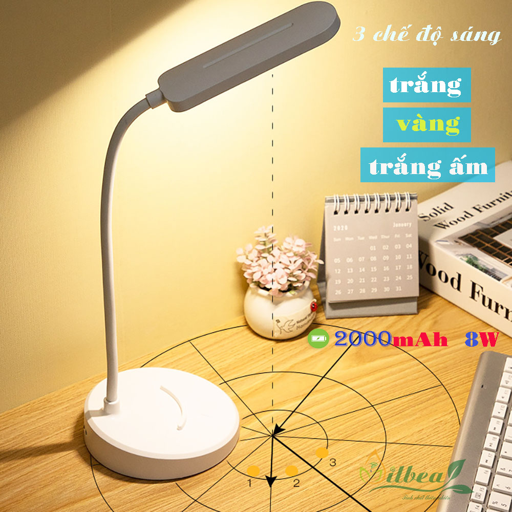 Đèn học để bàn có ánh sáng vàng chống cận thị pin sạc tích điện 2000mAh với 3 chế độ ánh sáng model SL-901