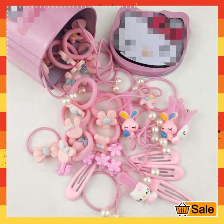Phụ kiện tóc trẻ em - Combo 50 kẹp tóc và dây cột tóc cho bé - Dây buộc tóc cho bé  -Thun cột tóc thời trang trẻ em - Hộp dây cột tóc Hello Kitty [GIÁ SỈ]
