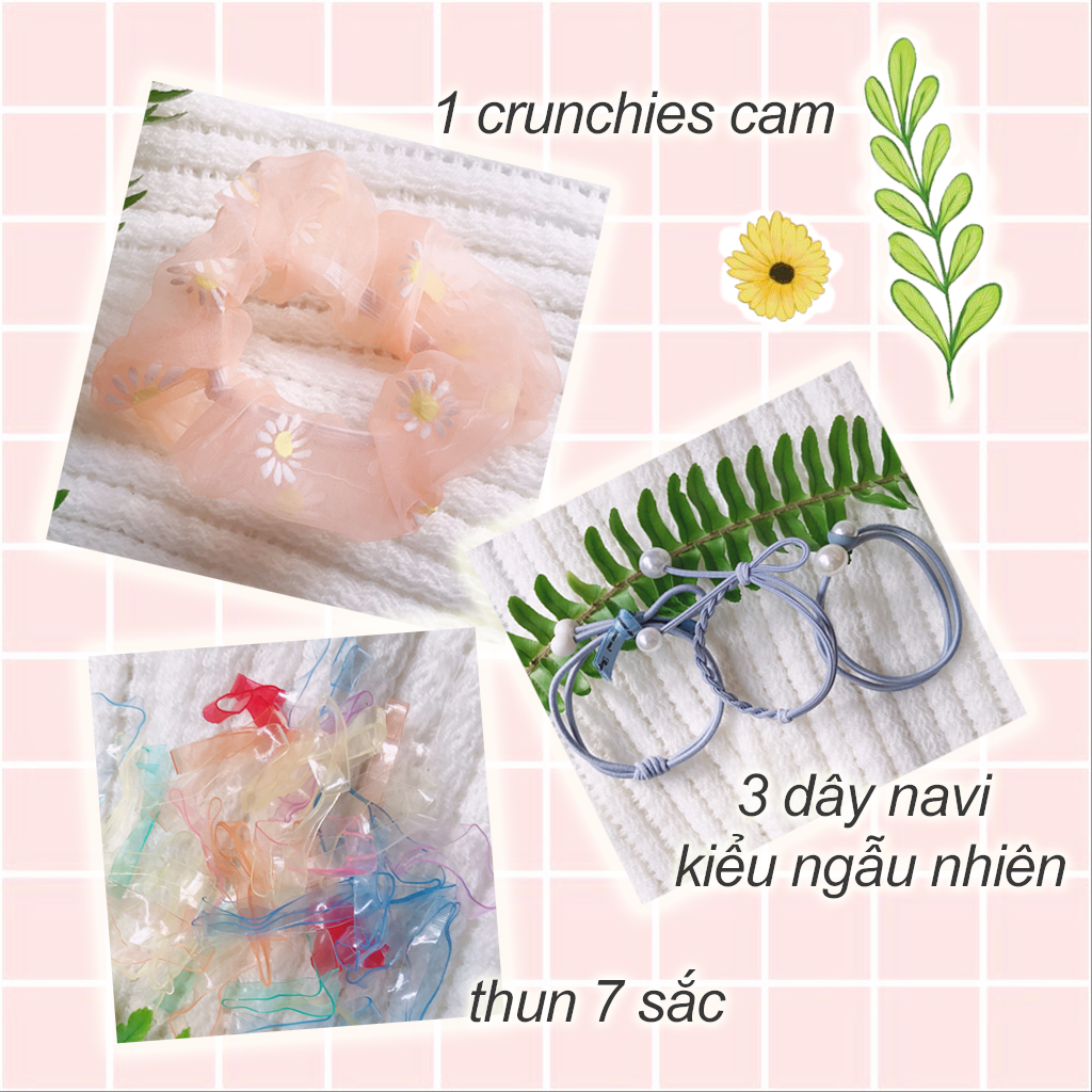 Bộ cột tóc scrunchies vải voan cúc họa mi xinh xắn màu pastel phong cách Hàn Quốc