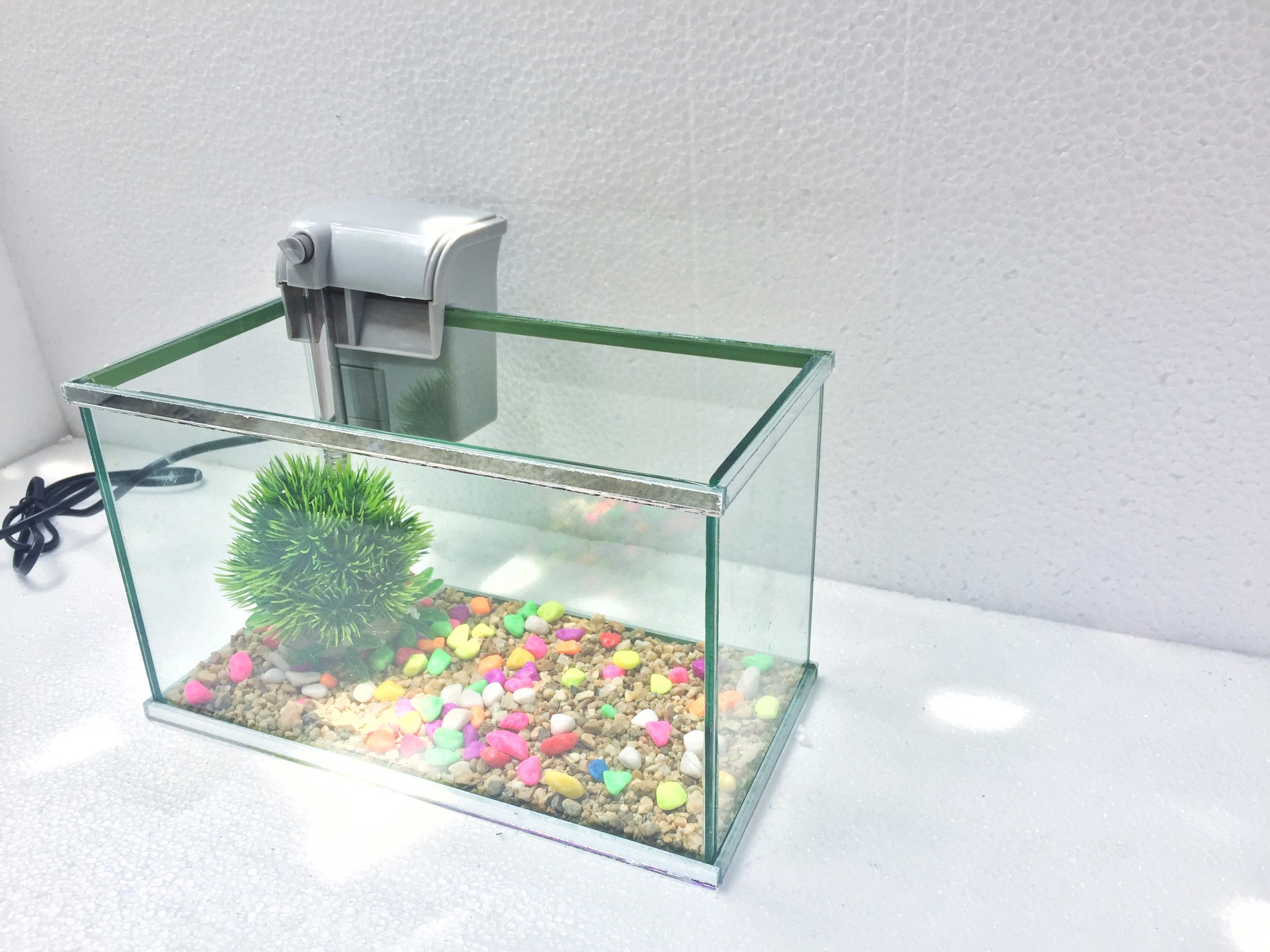 Bể cá mini 25x13x15cm viền gương và lọc thác nước