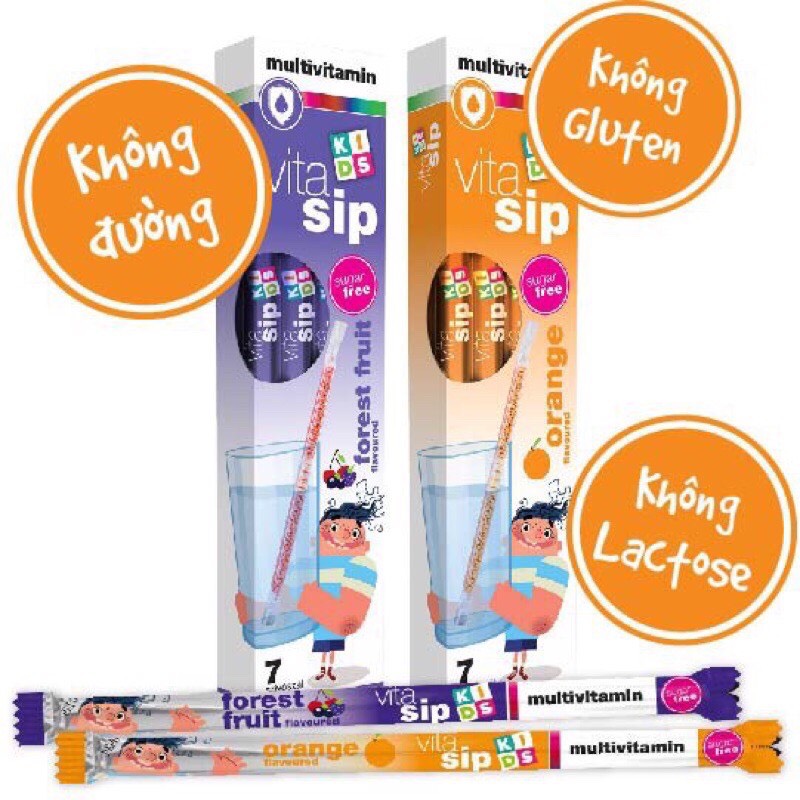 Ống hút Vitasip Kid hộp 7 ống hút bổ sung vitamin cho bé vị hoa quả nhiệt đới