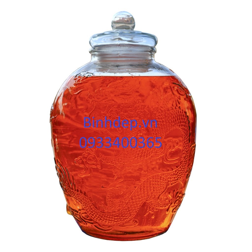 Bình thuỷ tinh ngâm rượu 10 lít không vòi hoạ tiết long phụng