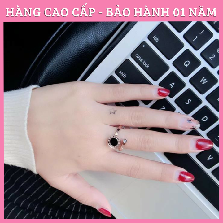 Nhẫn nữ đẹp, nhẫn titan đá đen cá tính
