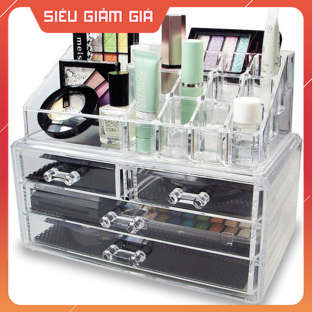 Kệ đựng đồ trang điểm, khay đựng mỹ phẩm mica 4 tầng, trong suốt