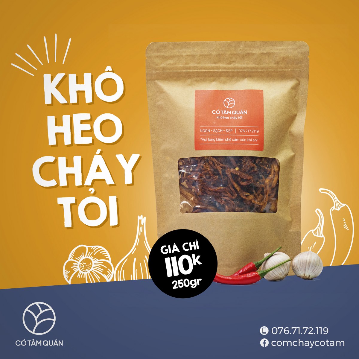 [FREESHIP TOÀN QUỐC] Khô Heo Cháy Tỏi (Có Tâm Quán)