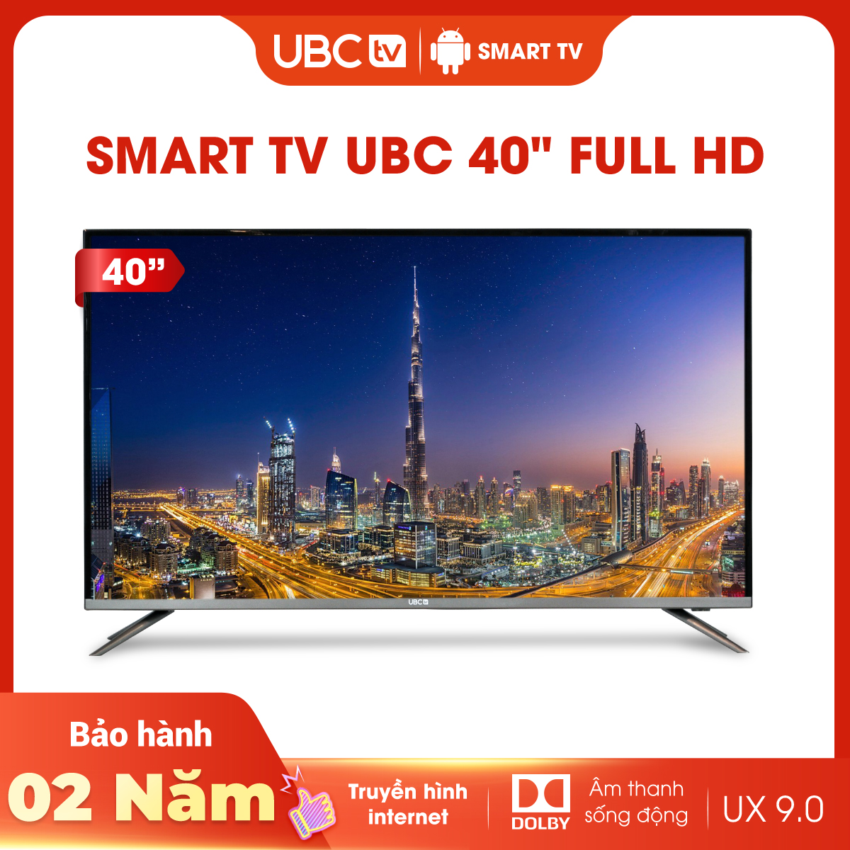 Smart tivi ubc full hd 40 inch android 8.0, model 40p900esm - bảo hành 2 năm tận nhà, tính năng bảo vệ trẻ em , công nghệ dò kênh tự động free-to-air, hàng nguyên seal, tivi giá rẻ chính hãng