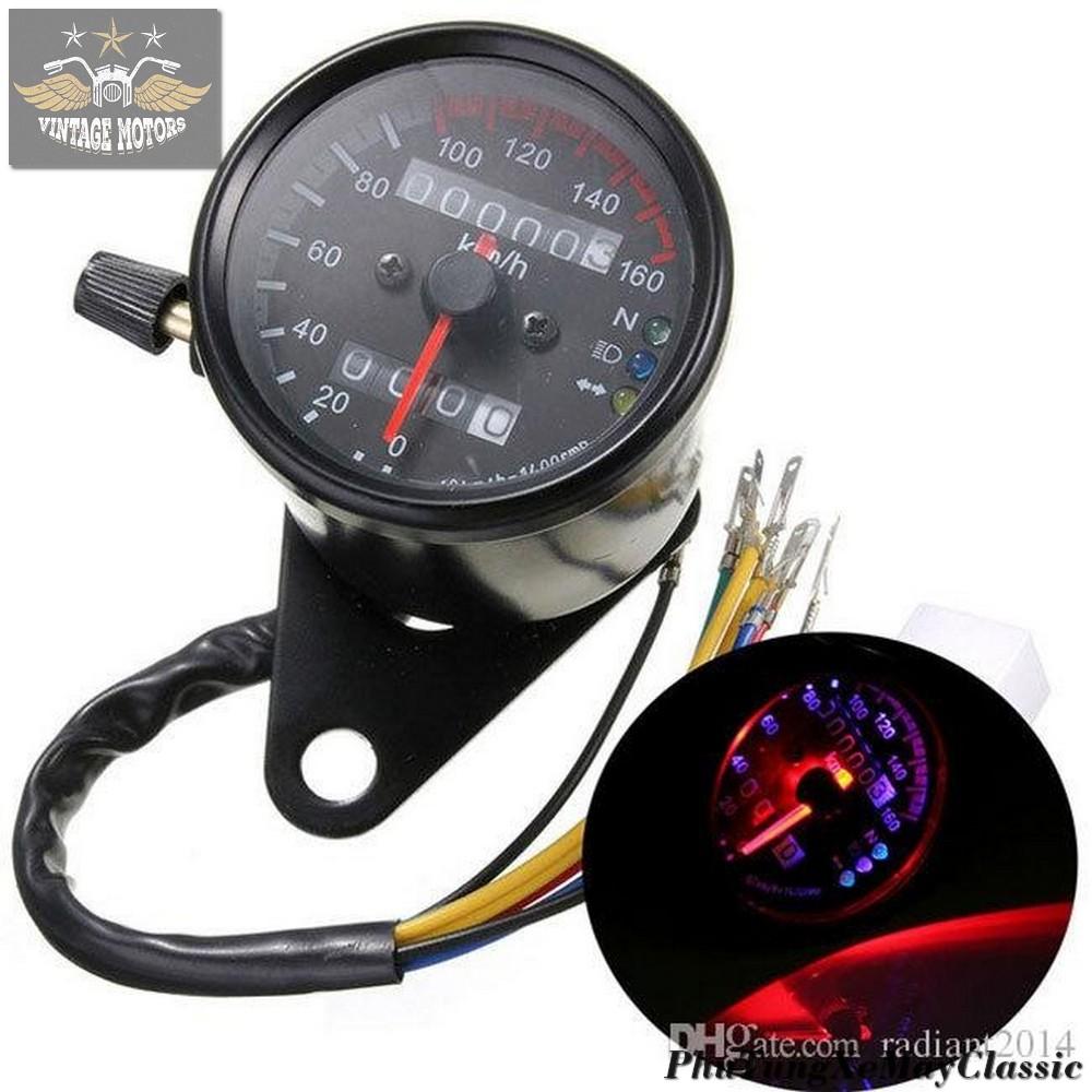 Đồng hồ xe máy đo km classic màu đen có kèm báo số và 2 đèn báo chức năng