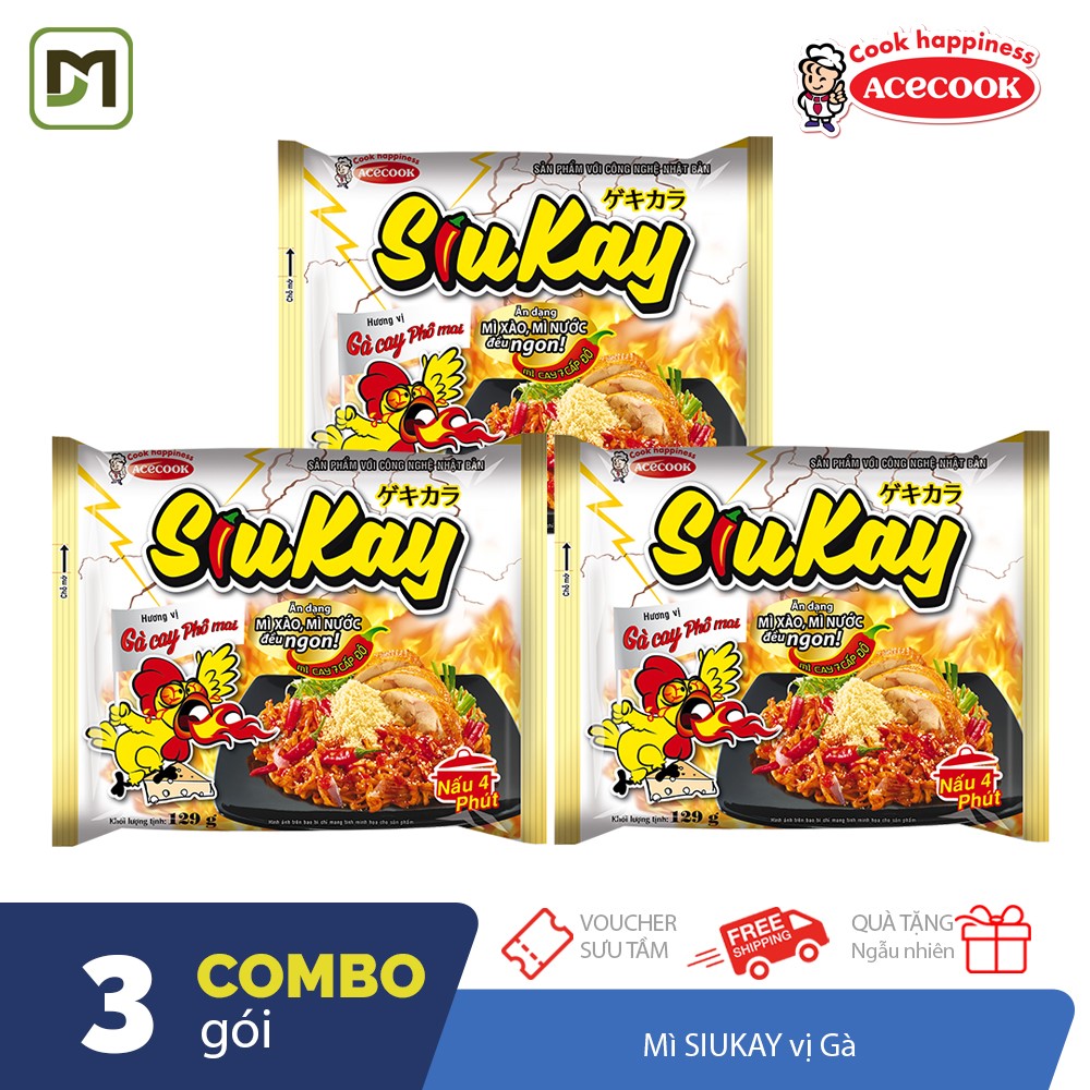 Combo 3 gói mì Siukay vị Gà phô mai cay 7 cấp độ Acecook