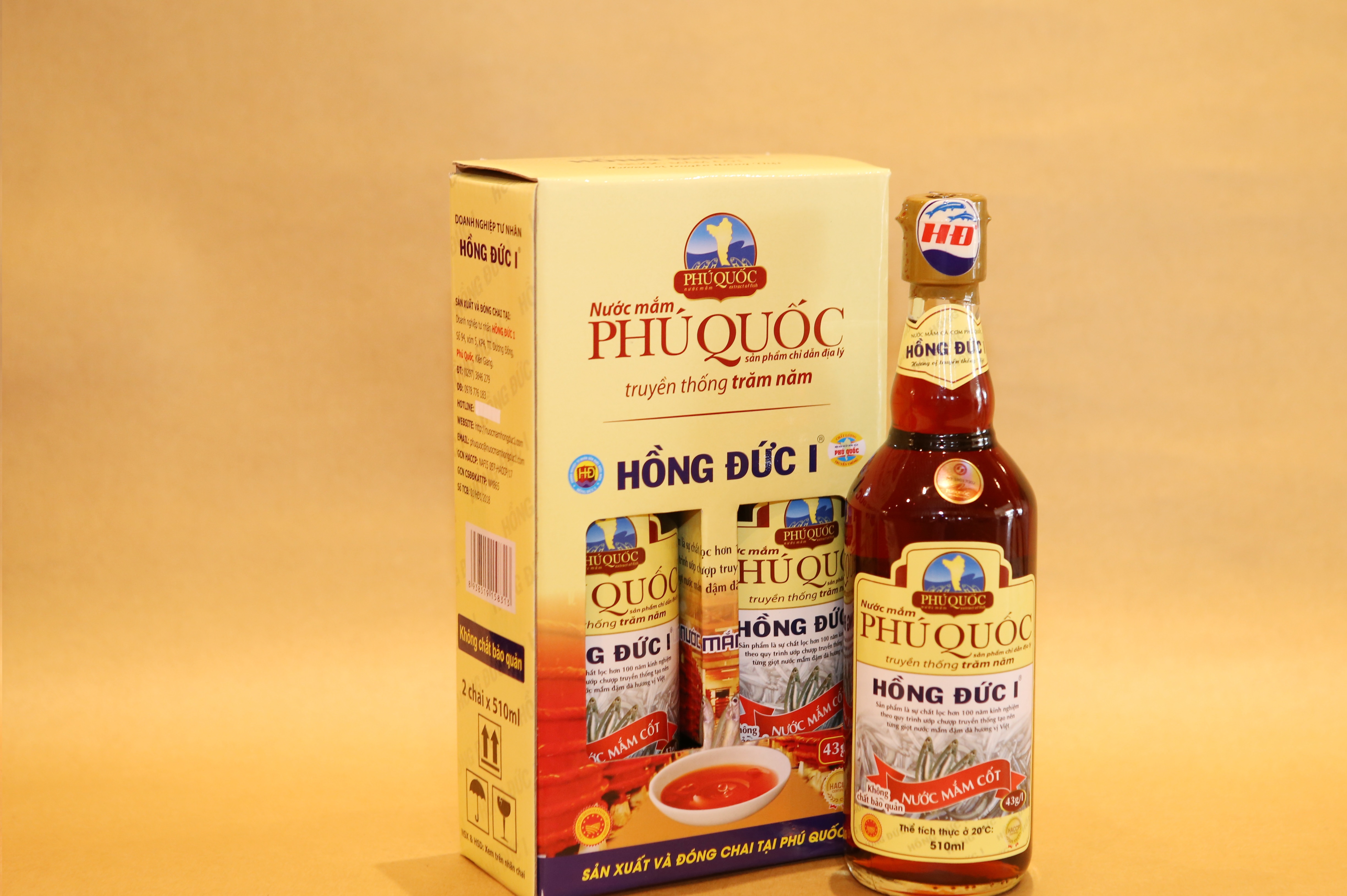 Hộp 2 chai nước mắm phú quốc 510ml 43g/l - hồng đức 1