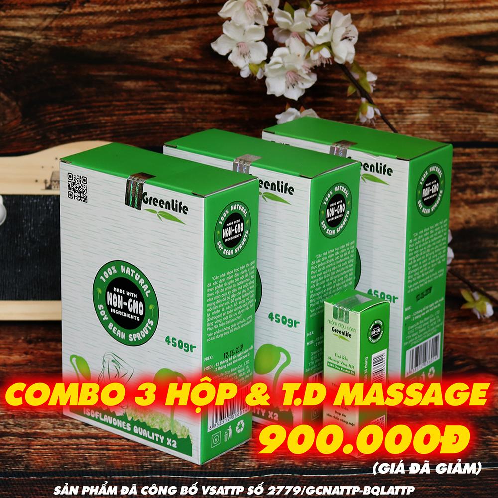 Combo 3 hộp Mầm Đậu Nành GreenLife và 1 chai tinh dầu massage vòng một