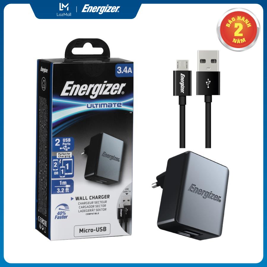 SẠC ENERGIZER 3.4A 2USB KÈM CÁP MICROUSB MÀU ĐEN - ACA2CEUUMC3