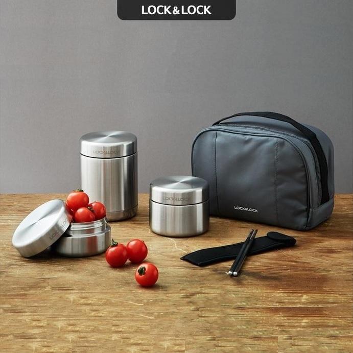 Bộ hộp cơm giữ nhiệt inox cao cấp lock&lock lhc8016 1150ml - có túi đựng