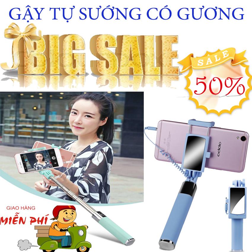 Gậy selfie có gương, Giá gậy selfie, Gậy chụp ảnh tự sướng có gương thiết kế inox không gỉ, cứng cáp, kết nối mọi điện thoại, màu sắc đa dạng thoải mái lựa chọn 177