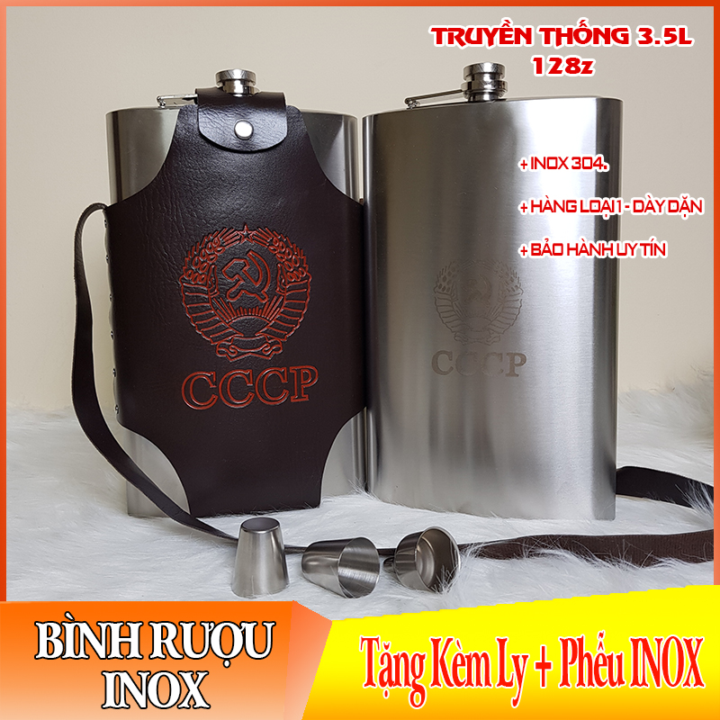 Bình INOX CCCP Truyền Thống 3.5L - Tặng Kèm Bao Da + Phễu + Ly INOX Mini