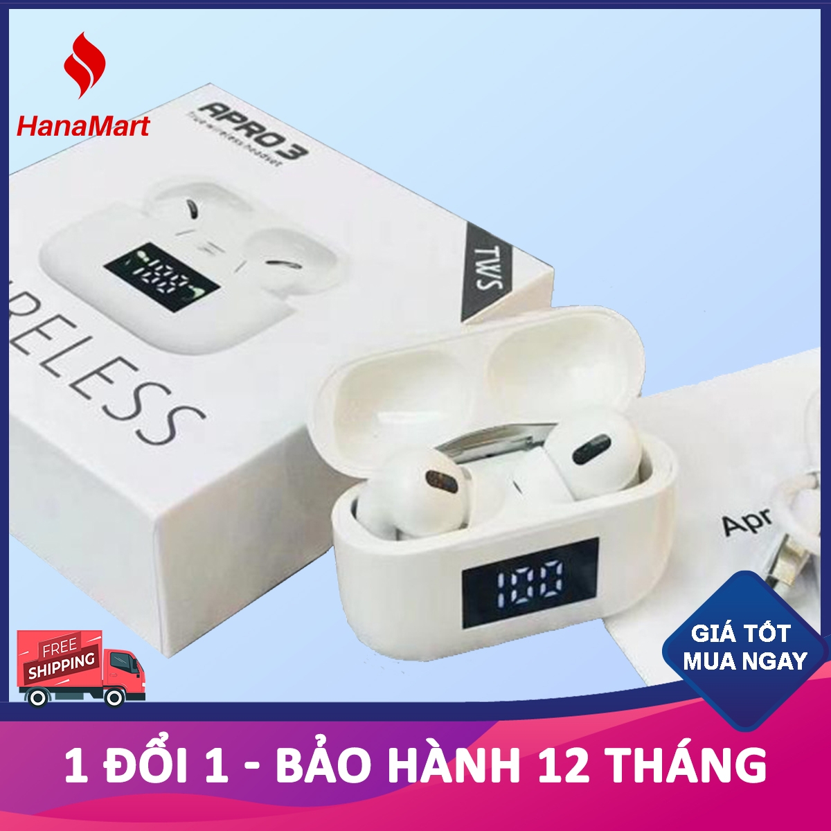 Tai nghe Bluetooth không dây AirPods APRO3 kiêm dock sạc dự phòng kiểu dáng thể thao gaming điện thoại  Sony Samsung iphone Apple Oppo dùng tốt - kiểu dáng nâng cấp hơn i7 i9 i11 i12 TWS- Mã giảm giá APRO3- HanaMart