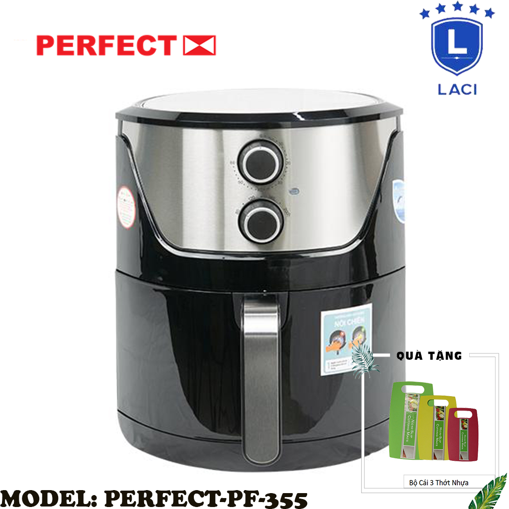 Nồi chiên không dầu perfect pf-355 | dung tích 5 lít | loại cơ | công suất 1400w | bảo hành chính hãng 12 tháng | tặng 3 cái thớt nhựa