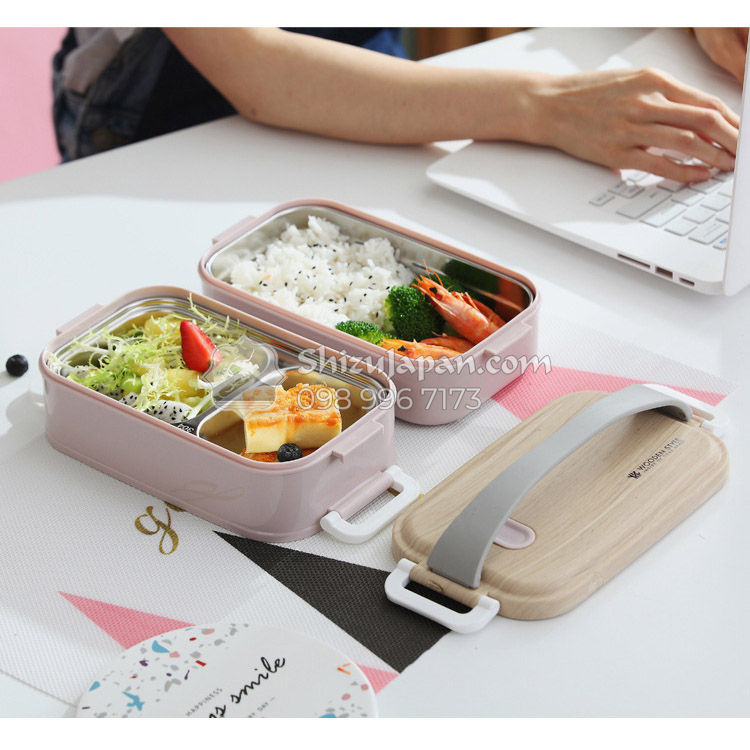 Hộp Cơm Trưa Cách Nhiệt 2 Tầng INOX 304 Hình Chữ Nhật 1.6L