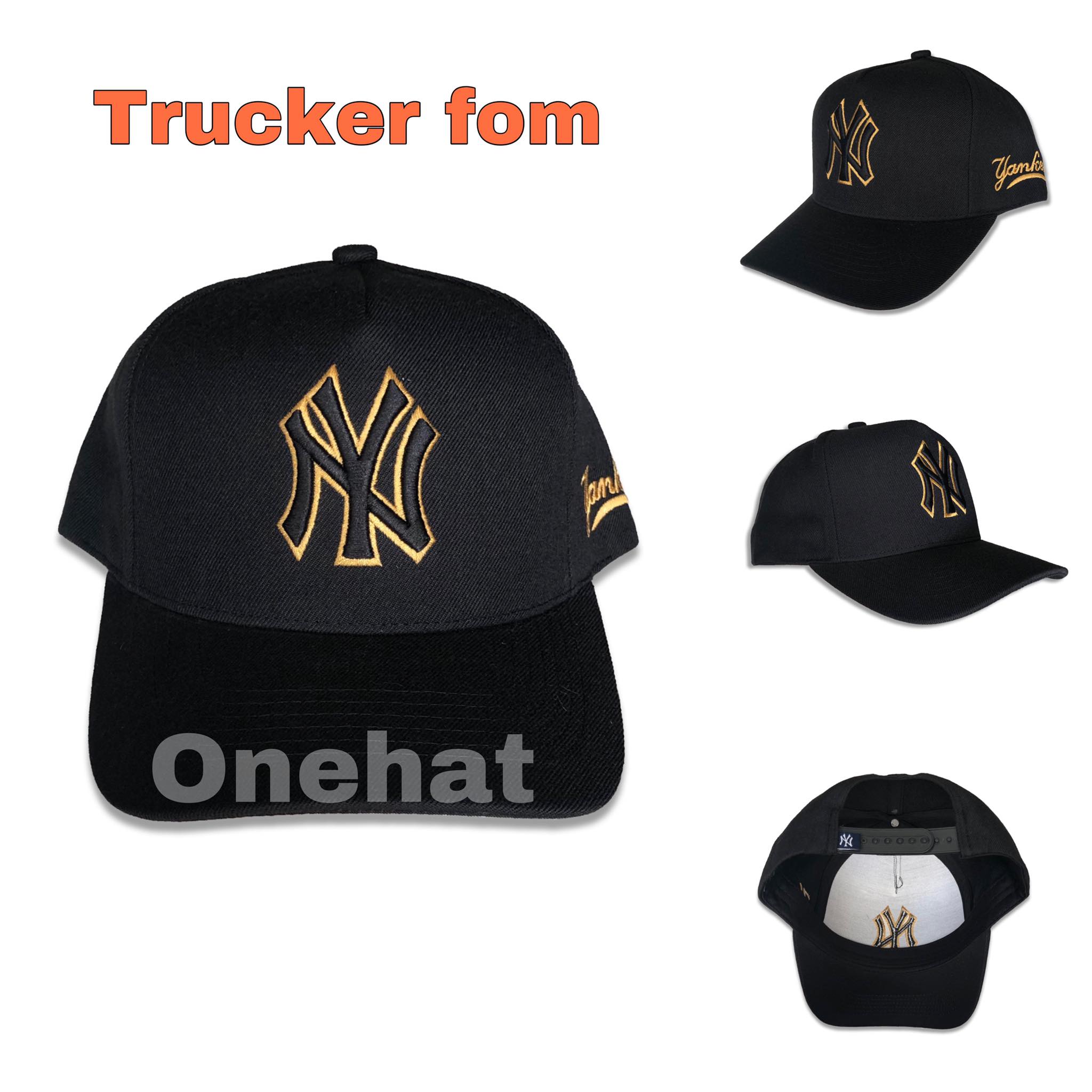 Nón kết thời trang NY đen viền vàng trucker full vải fom cứng - chất lượng cao