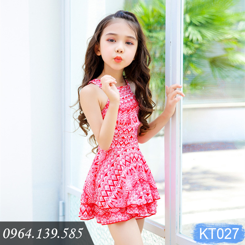 Đồ bơi đôi cho mẹ và bé gái, bikini mẹ con, có size to, dáng váy quần đùi trong | KT027