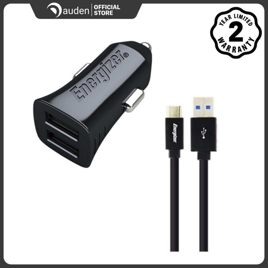 Sạc ô-tô Energizer 2.4A 2USB màu đen kèm cáp USB-C2.0 - DCA2BHC23 - Dâu Đen Store