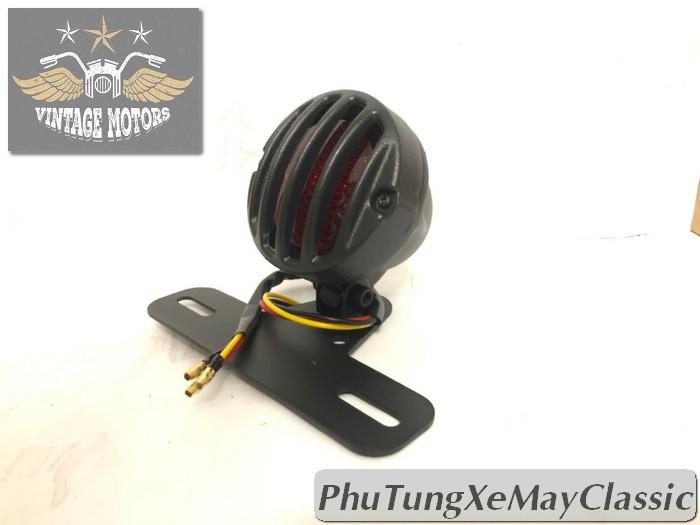 ĐÈN HẬU XE MÁY ĐỘ CLASSIC - Đèn hậu độ classic cỡ trung có lưới bảo vệ, kèm pad bắt biển số
