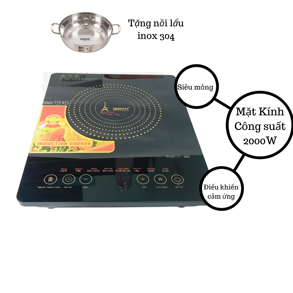 Bếp Từ Đơn Lorente LT 666- Điều Khiển Cảm Ứng- Mặt Kính Cao Cấp-BH 12 Tháng