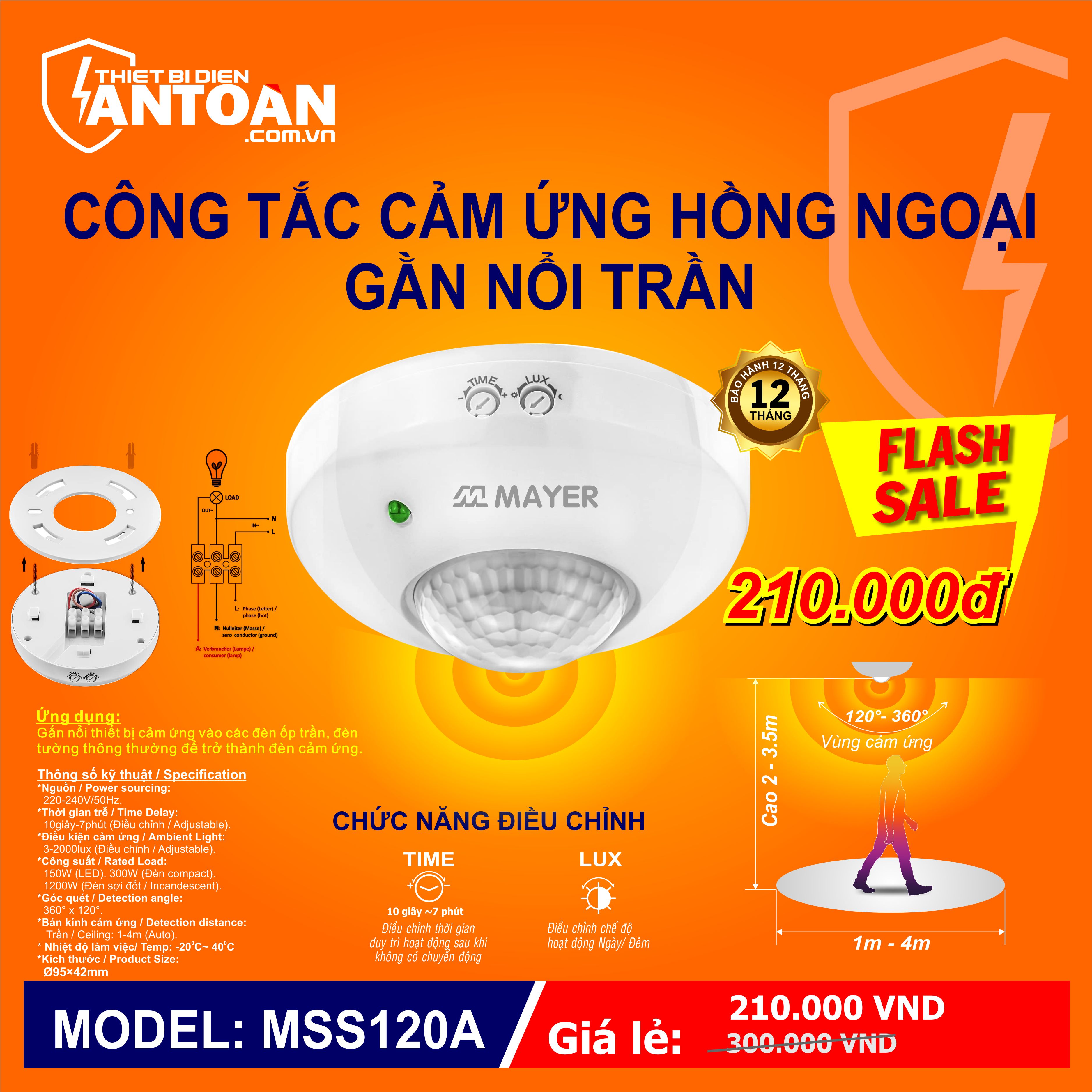 Công tắc cảm ứng hồng ngoại nổi trần mayer-mss120a