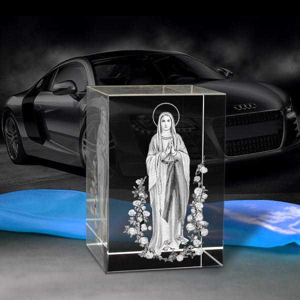 [HCM]Tượng Đức Mẹ Vô Nhiễm - Hình 3D trong khối Pha Lê- Trang trí bàn làm việc- Để trên xe Ô tô