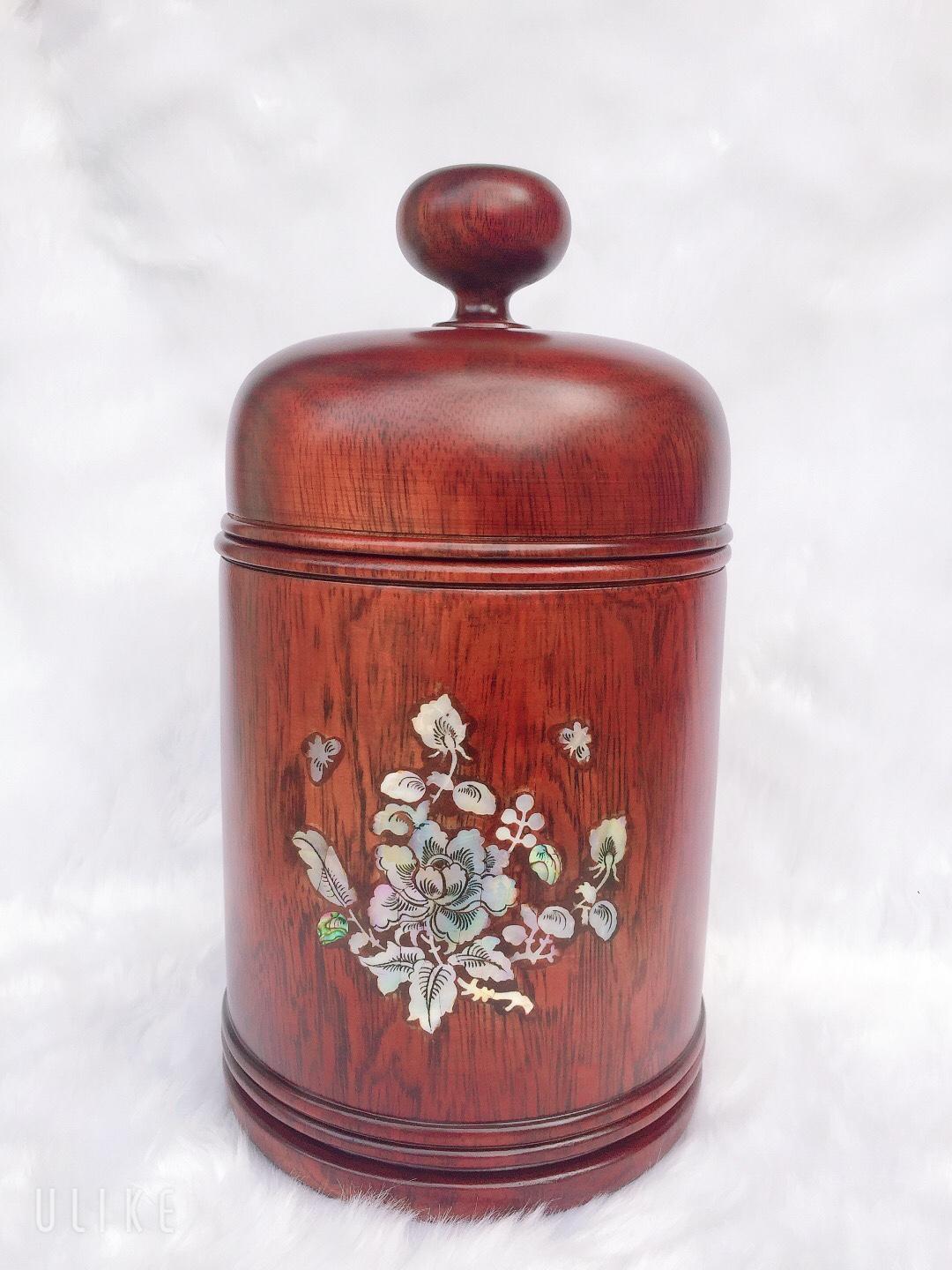 hộp đựng chè gỗ lim xẹt loại to khảm trai