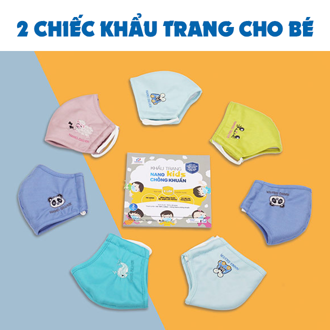 KHẨU TRANG CHO BÉ VẢI KHÁNG KHUẨN 3 LỚP NANO BẠC HANVICO (SẢN PHẨM BÁN PHI LỢI NHUẬN) - HỘP 2 CÁI