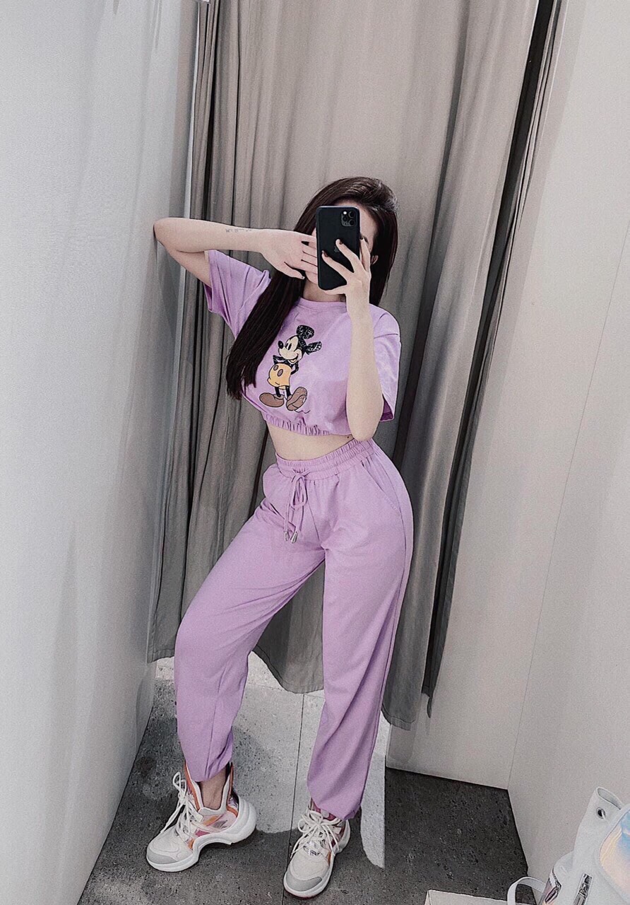 Sét bộ thể thao croptop in hình siêu xinh hot 2020