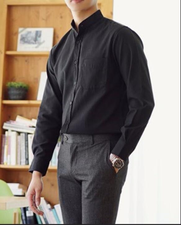 [HCM]Áo sơ mi nam màu đen cổ trụ style Hàn Quốc