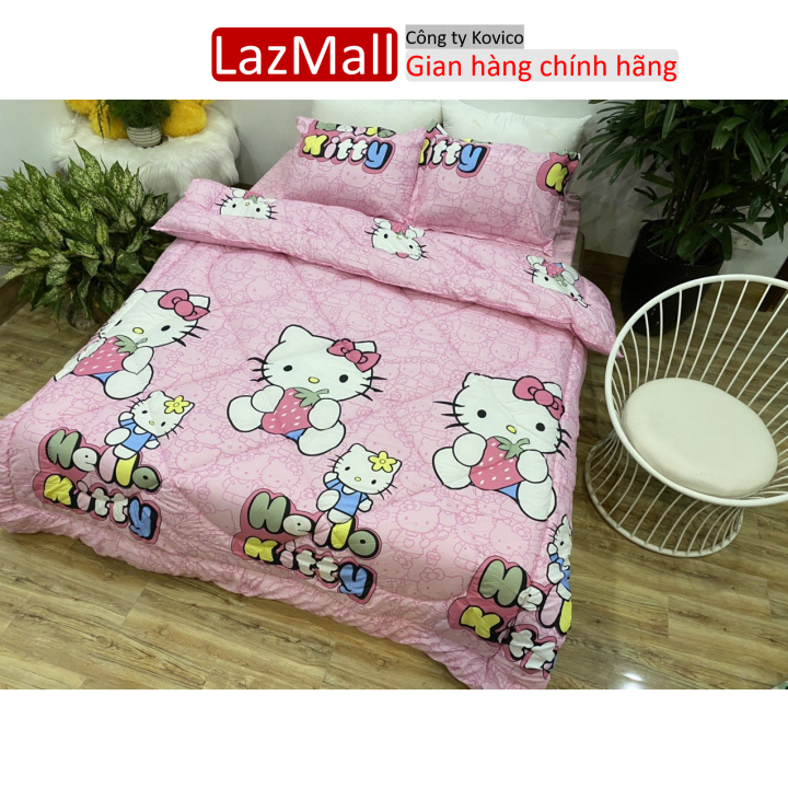 Bộ chăn phao ga gối cotton poly gồm 4 món mẫu hello kitty ôm dâu Sunzin  Kho chăn ga gối, ga giường, drap giường