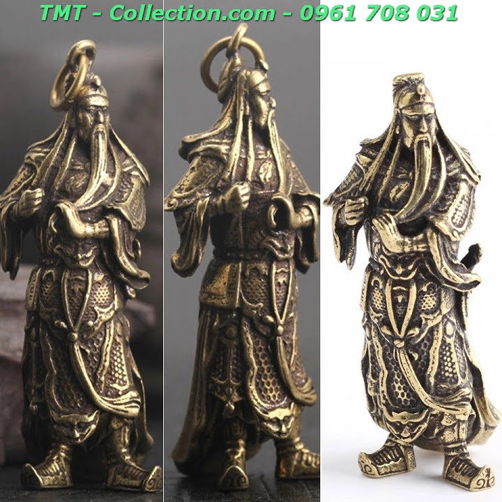 [HCM]Tượng đồng móc khóa quan công đứng vuốt râu Kích thước 55x25x15cm màu đồng dùng để bàn treo trên xe ô tô treo móc chìa khóa - TMT Collection - SP000266