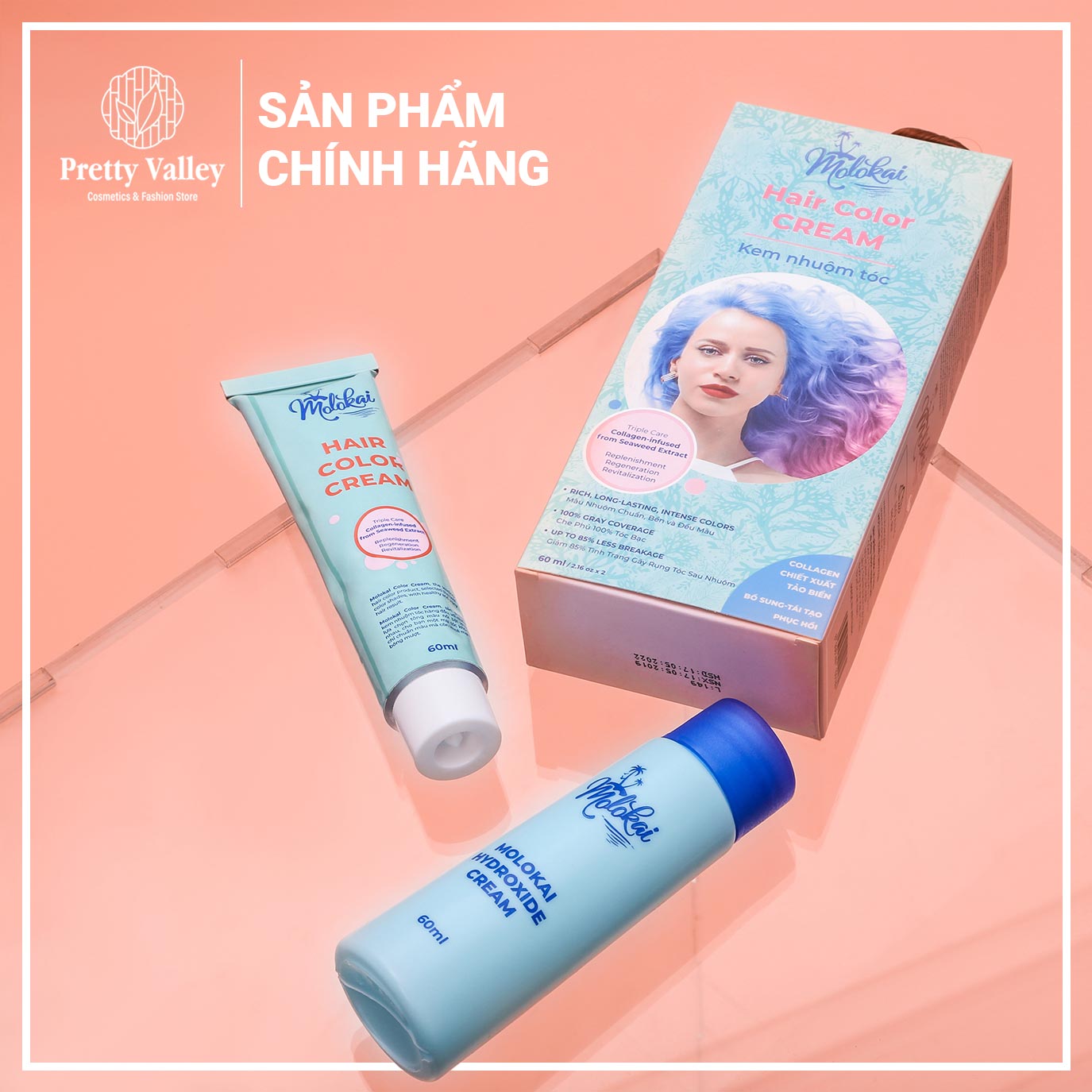 Kem nhuộm tóc cao cấp màu thời trang Molokai 60ml [ TẶNG KÈM GĂNG TAY + CHAI OXY TRỢ DƯỠNG TÓC ]