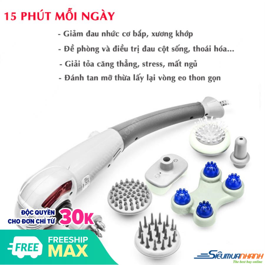 [HCM]máy masage cầm tayMáy Massa Đấm Lưng Thế Hệ MớiMáy massge cầm tay toàn thân LUYAO hồng ngoại nhiệt 7 đầu ( New 2019)- Máy massage tích hợp nhiệt ngay trên đầu massage