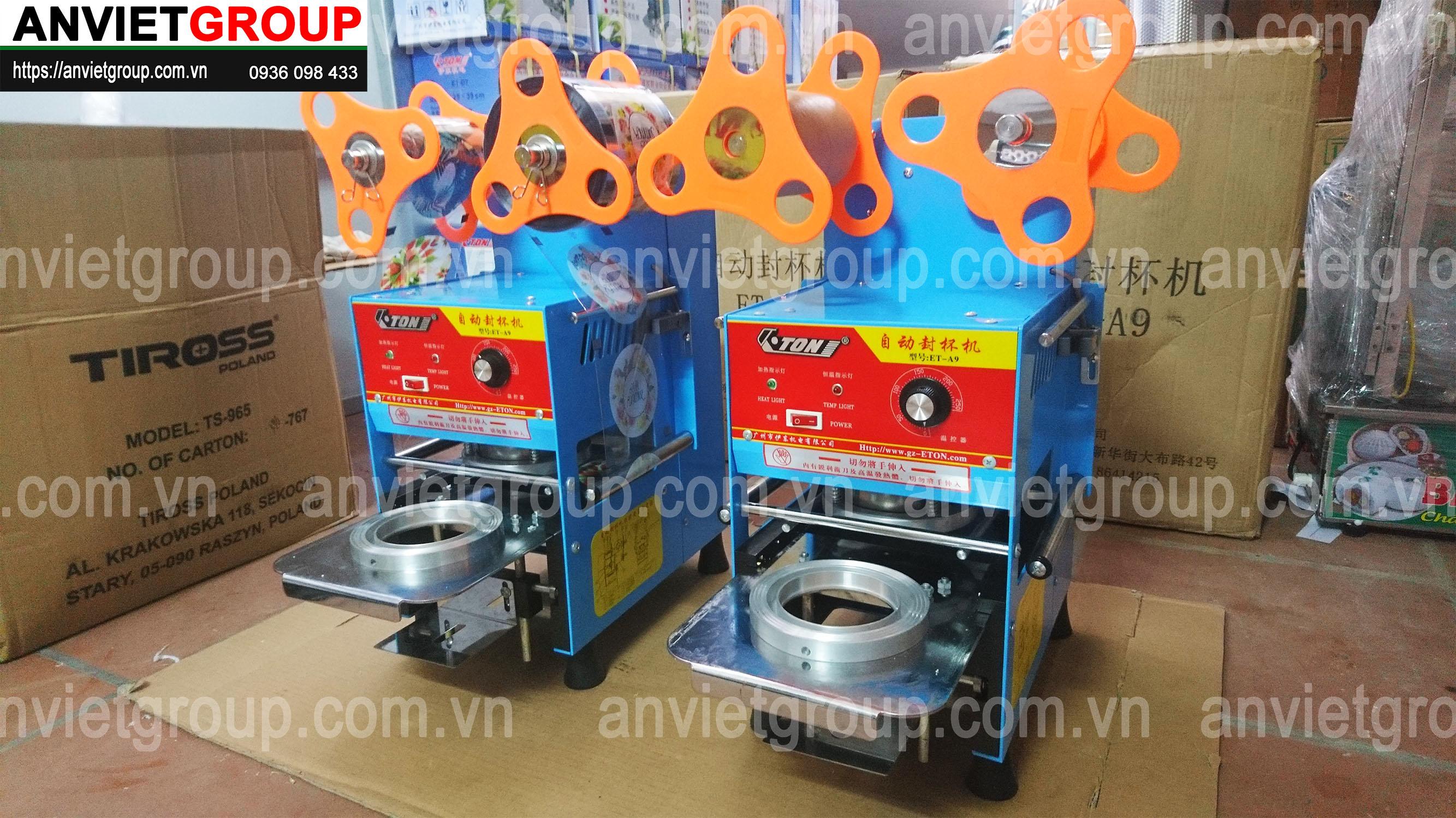 Máy ép dán đậy nắp miệng ly cốc bán tự động Eton A9